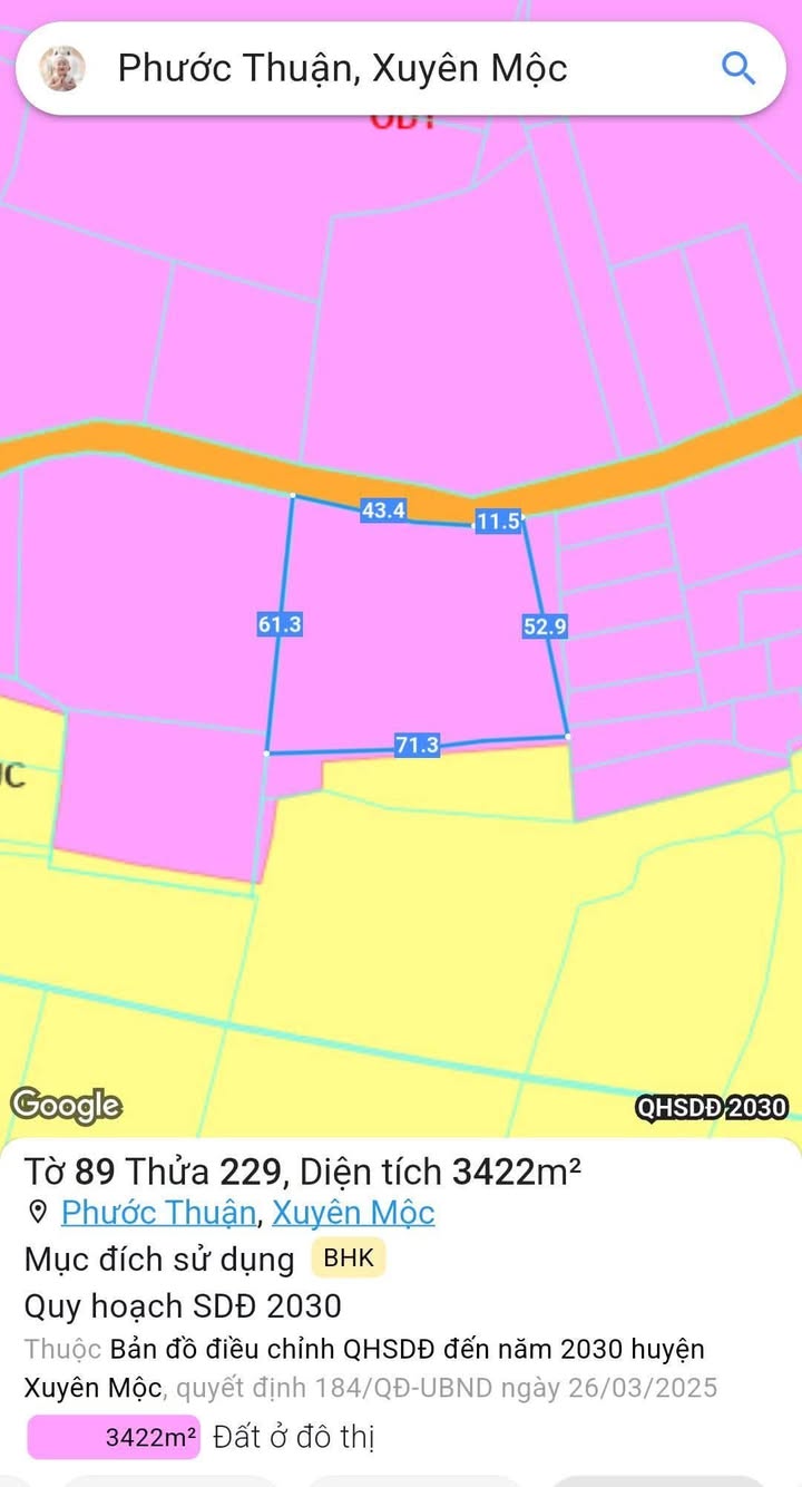 Đất nông nghiệp Xã Phước Thuận, Huyện Xuyên Mộc 3400m² - Giá tốt cho nhà đầu tư!