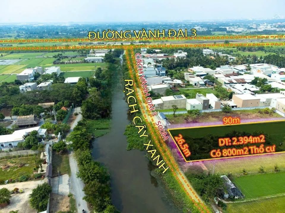 Đất thổ cư 2400m² tại Kênh Cây Xanh, Hóc Môn giá 15.5 tỷ - Đầu tư lý tưởng!