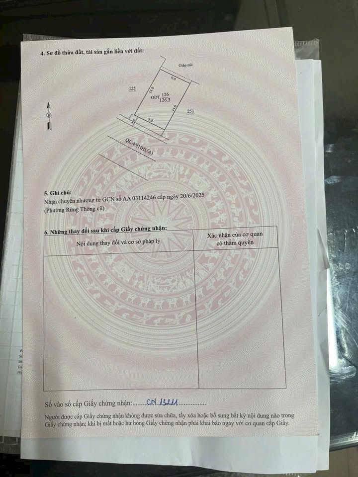 Đất thổ cư 126m² tại Quốc lộ 45, Rừng Thông, Thanh Hóa - Giá chỉ 1 tỷ!