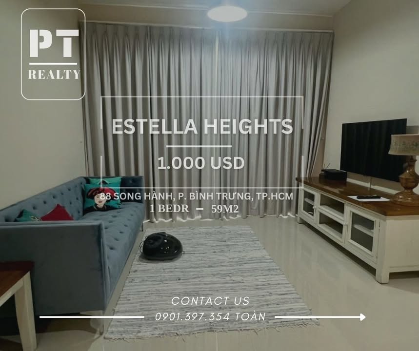 Căn hộ Estella Heights Thủ Đức 59m² giá 23 triệu - Không gian sống lý tưởng!