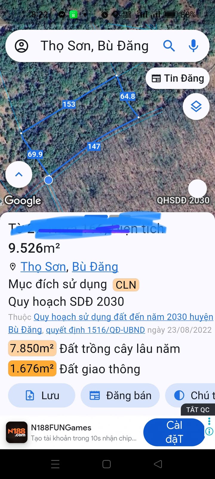 Đất nền 9 sào mặt tiền đường nhựa, Huyện Bù Đăng giá 1.5 tỷ - Cơ hội đầu tư tuyệt vời!