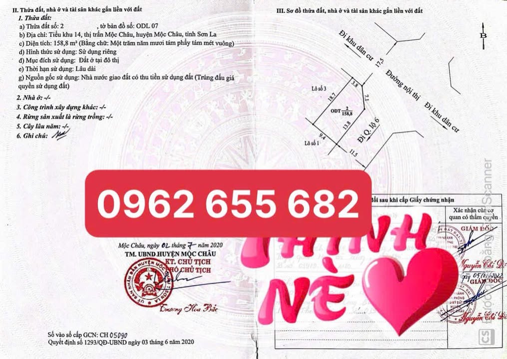 Đất Mộc Châu 158.8m² giá 2.85 tỷ - Sổ hồng chính chủ, lô góc 2 mặt tiền!