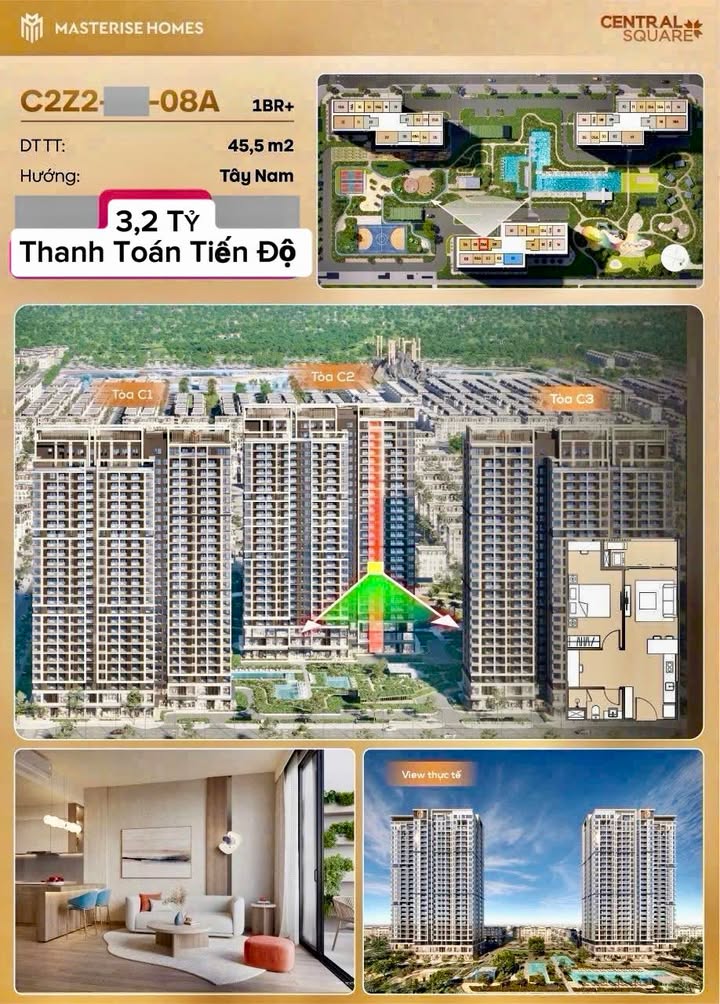 Căn hộ Masterise Nghĩa Trụ 45,5m² giá 3,2 tỷ - View thoáng đẹp, không bị chắn!