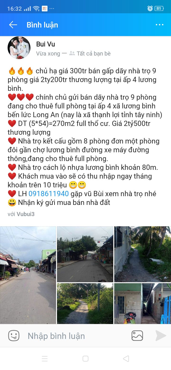Dãy nhà trọ 9 phòng tại ấp 4 Lương Bình, 270m², giá 2.2 tỷ - Đầu tư sinh lời ngay lập tức!