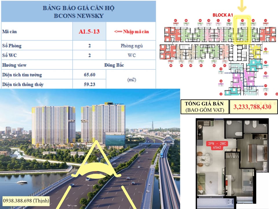 Căn hộ Bcons NewSky 65m² giá 3.2 tỷ - Mặt tiền Quốc lộ 13, gần ga Metro!