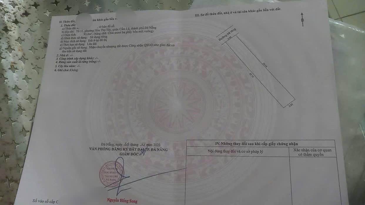 Lô đất kiệt ô tô Hòa Thọ Tây 94m² giá 1.95 tỷ - Đầu tư sinh lời ngay!