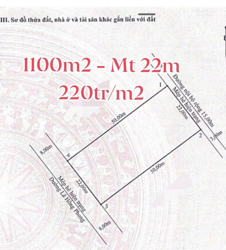 Đất Dự Án Bán Gấp Mặt Đường Lê Hồng Phong, Hải Phòng - 1100m² Giá 220tr/m² - Cơ Hội Đầu Tư Vàng!