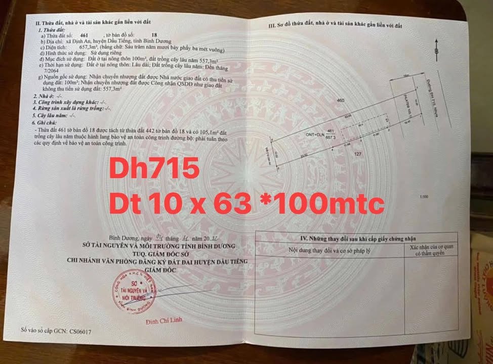 Đất thổ cư Đường DH715, Xã Định An, 6.300m² giá 1.3 tỷ - Cơ hội đầu tư tuyệt vời!