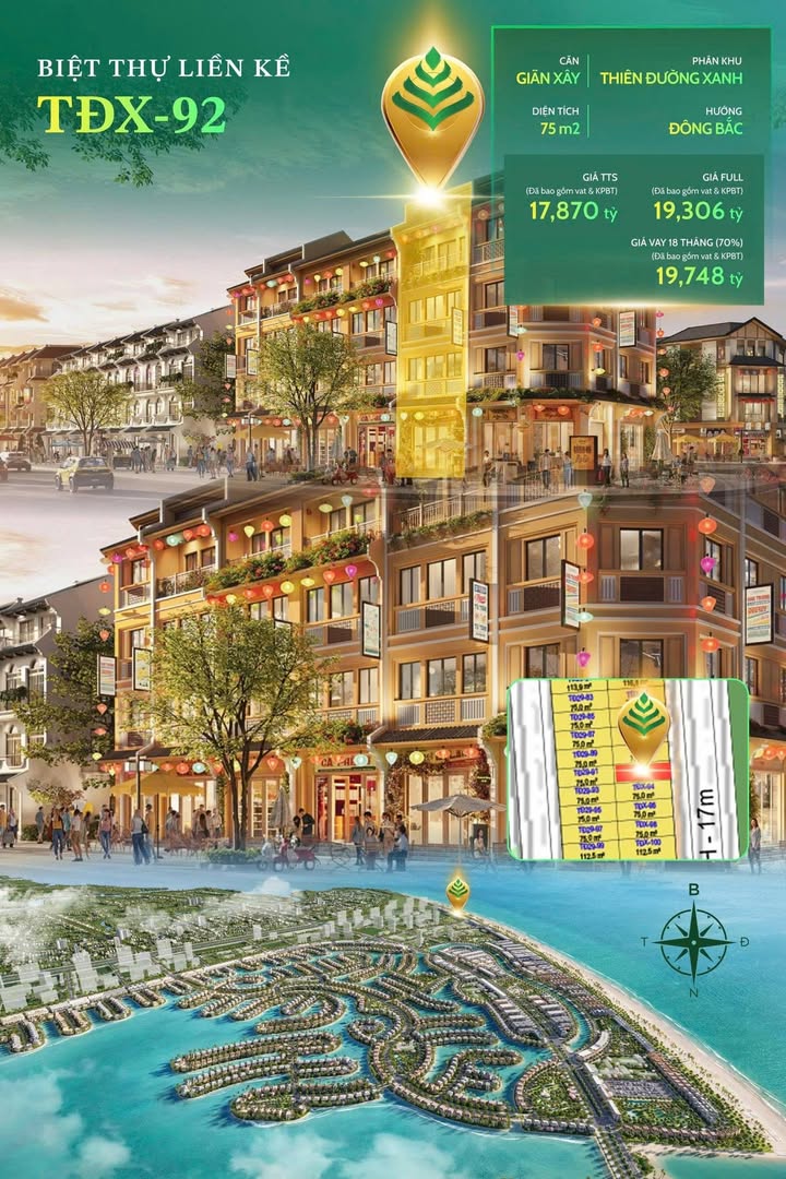 Townhouse Vinhomes Green Paradise Cần Giờ 75m² giá 17.8 tỷ - View Biển Đông độc quyền!