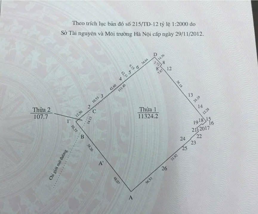 Đất lô góc Mặt phố Quang Trung, Hà Đông 11324m² - Cơ hội đầu tư tuyệt vời!