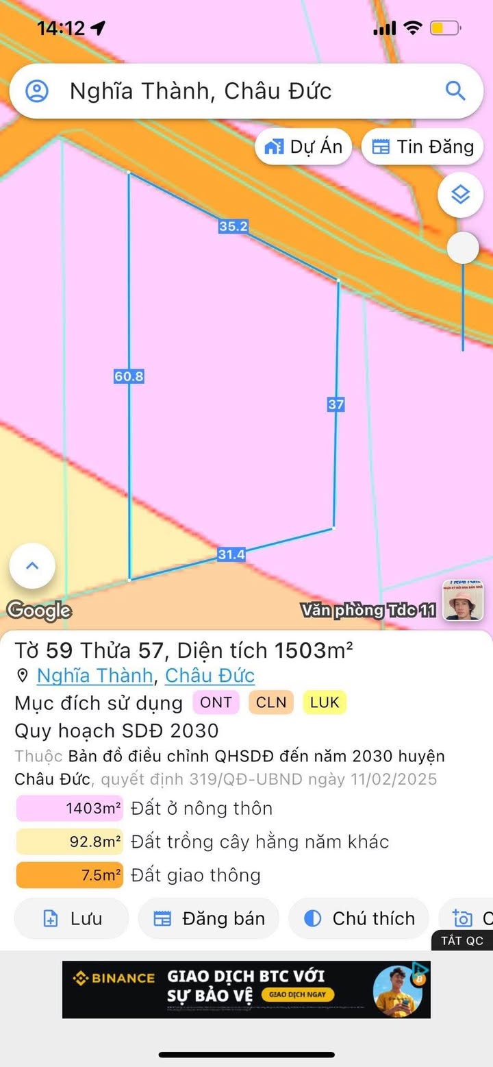 Đất nền mặt tiền đường 21 Nghĩa Thành, Châu Đức, 1500m² giá 18.5 tỷ - Đầu tư sinh lời tuyệt vời!