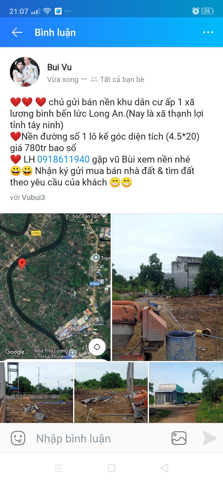 Đất nền khu dân cư ấp 1, xã Lương Bình, Bến Lức 90m² giá 780 triệu - Sổ hồng chính chủ!