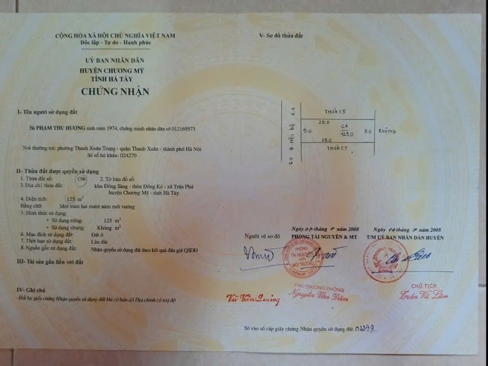 Đất nền 125m² tại xã Trần Phú, Chương Mỹ giá chỉ 1 tỷ - Cơ hội đầu tư hấp dẫn!