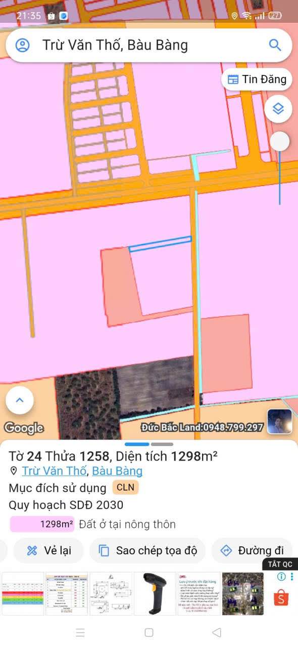 Đất nền Trừ Văn Thố, Huyện Bàu Bàng 1300m² giá 2 tỷ - Cơ hội đầu tư hấp dẫn!