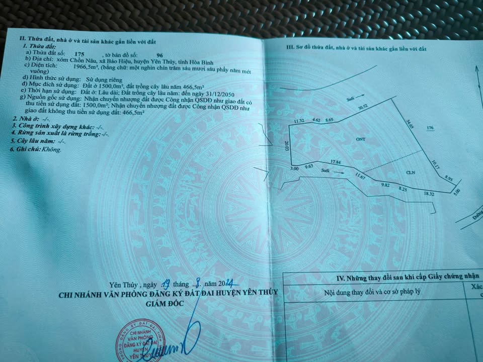 Đất thổ cư 1.966,5m² tại Yên Thủy, Hòa Bình giá 3 tỷ - Cơ hội đầu tư tuyệt vời!