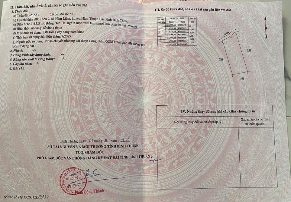 Đất nền 2000m² tại Xã Hàm Liêm, Huyện Hàm Thuận Bắc - Sổ hồng chính chủ, giá thỏa thuận!