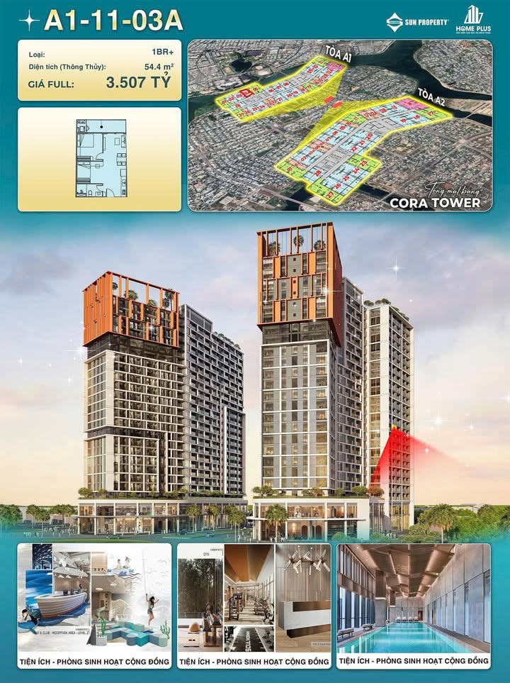 Căn hộ Cora Tower Đà Nẵng 54m² giá 3.507 tỷ - View sông tuyệt đẹp!