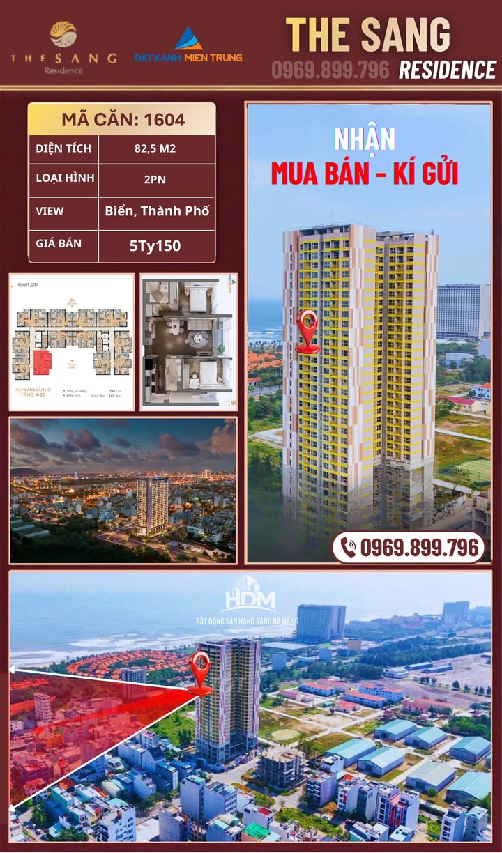 Căn hộ The Sang Residence Đà Nẵng 82.5m² giá 5.15 tỷ - View biển tuyệt đẹp!