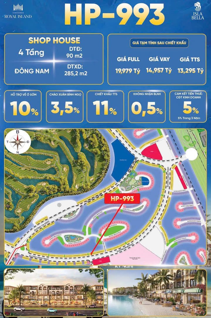 Shophouse Isla Bella – Royal Island Hải Phòng 90m² giá 13,295 tỷ - Cơ hội đầu tư hấp dẫn!