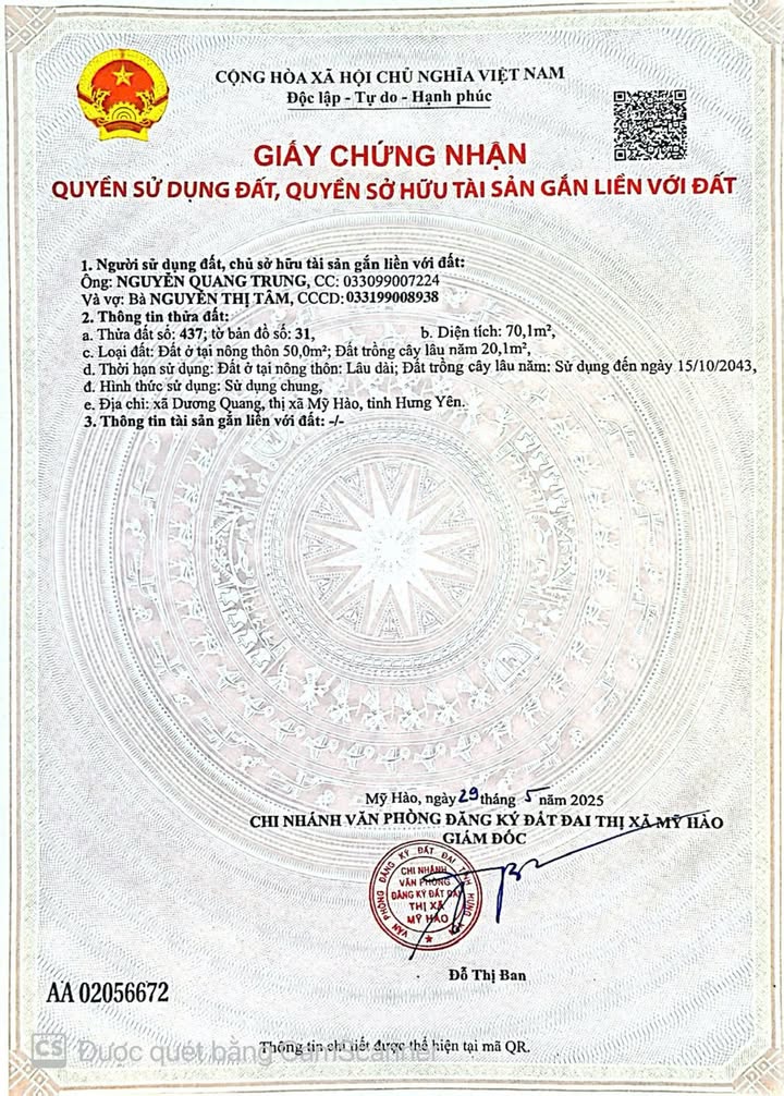 Đất nền Dương Quang, Mỹ Hào 70m² giá 1.1 tỷ - Sổ đỏ chính chủ, giao dịch ngay!