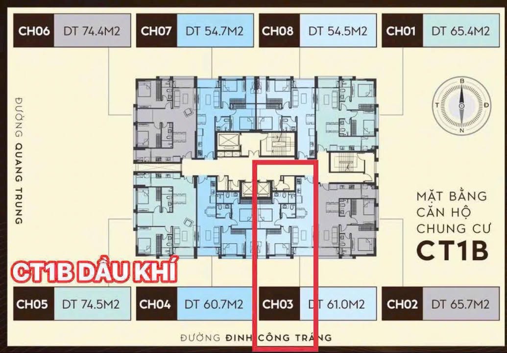Căn hộ CH03 Chung cư CT1B Quang Trung 61m² giá 2.44 tỷ - Vị trí trung tâm thành phố Vinh!