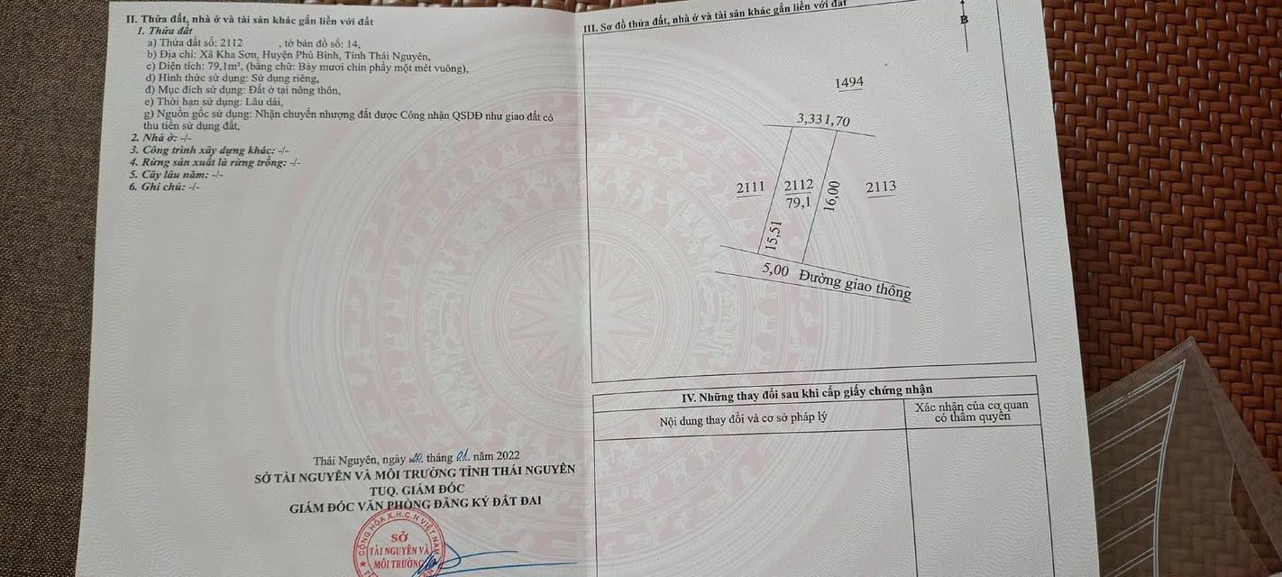 Đất thổ cư 79m² Kha Sơn Phú Bình giá chỉ 300 triệu - Đường lớn thuận tiện!