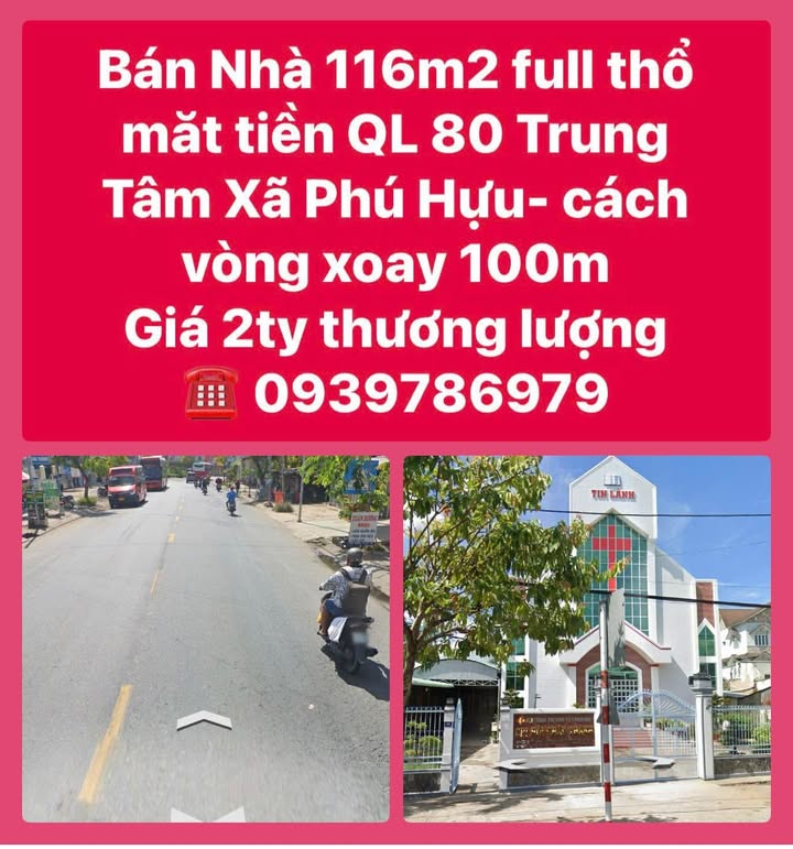 Nhà bán mặt tiền Quốc lộ 80, Xã Phú Hựu, 116m² - Giá chỉ 2 tỷ!