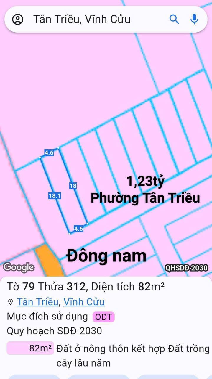 Đất thổ cư 82m² tại Tân Bình, Vĩnh Cửu chỉ 1.23 tỷ - Sổ đỏ chính chủ!