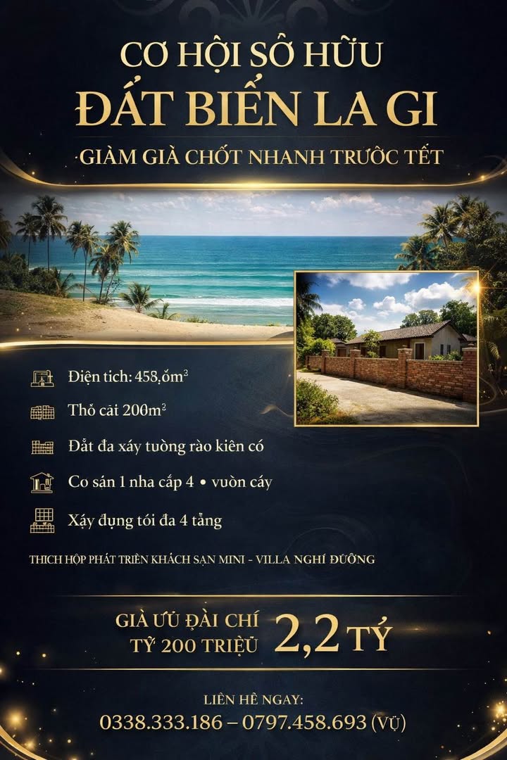 Đất Biển La Gi Thủ Dầu Một 456,6m² chỉ 2,2 tỷ - Cơ hội đầu tư tuyệt vời!