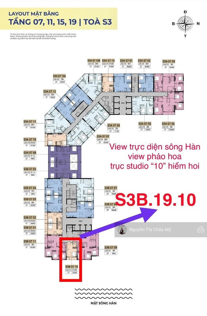 Căn hộ Studio Tòa S3B Đà Nẵng 33,5m² giá 4,948 tỷ - View sông Hàn tuyệt đẹp