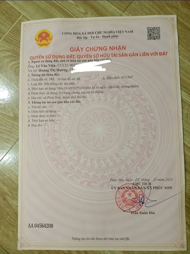 Đất nền 433m² Thôn Đình, Tuy Lai, Mỹ Đức - Giá chỉ 18 triệu/m², thương lượng ngay!