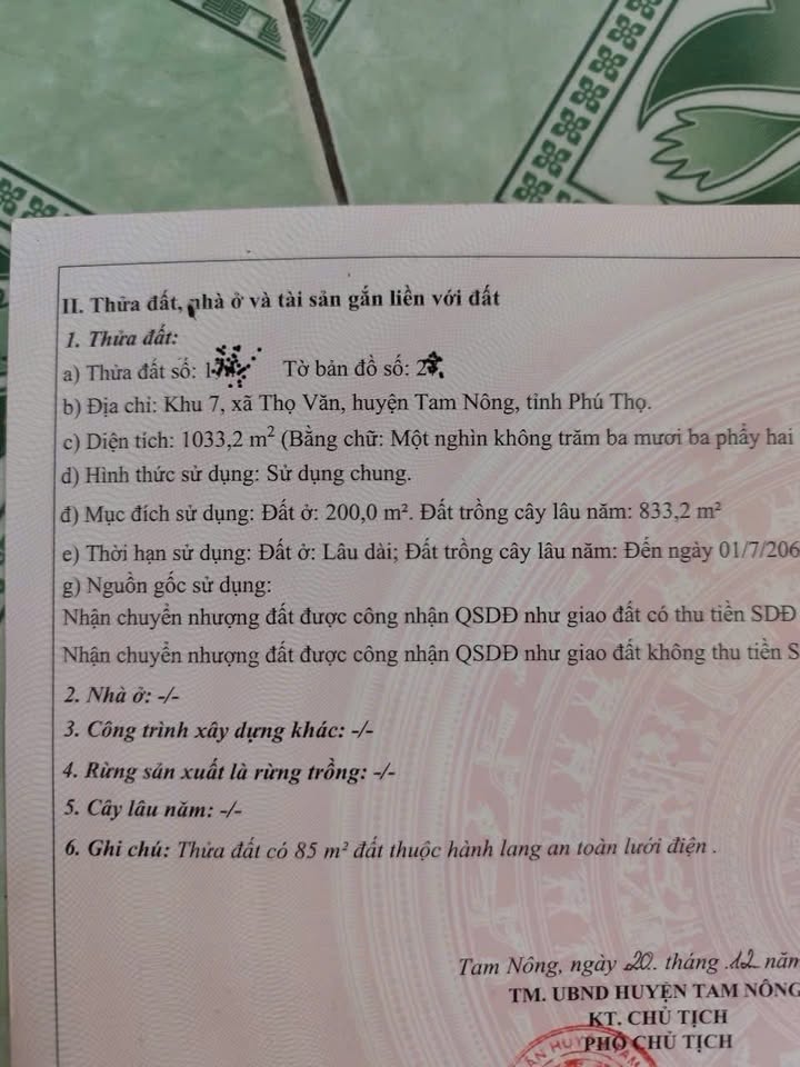 Đất thổ cư Khu 7 Thọ Văn - Tam Nông 1033m² giá 2 tỷ - Đầu tư sinh lời ngay!