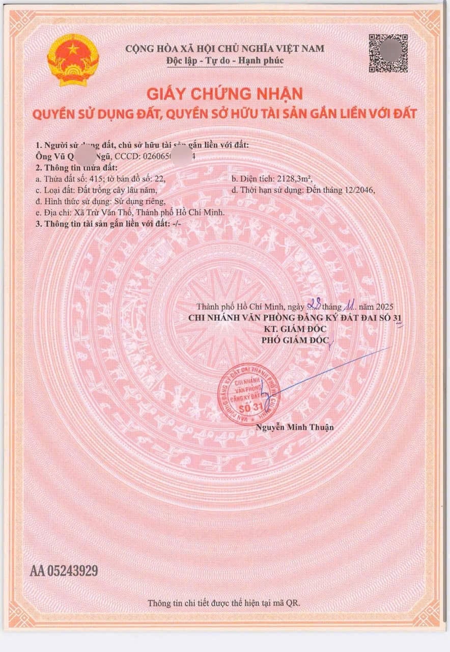 Lô vườn bưởi 2128m² tại Trừ Văn Thố, Bàu Bàng, 1.9 tỷ - Đầu tư sinh lời ngay!