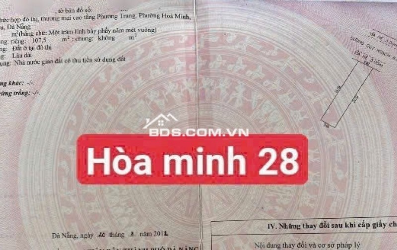 Đất nền đường Hòa Minh 28, Liên Chiểu, 107.5m² - Vị trí đắc địa, giá tốt!
