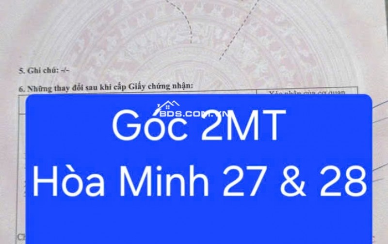 Đất lô góc 2 mặt tiền Hòa Minh 27 & 28, 152.6m² - Cơ hội đầu tư sinh lời!