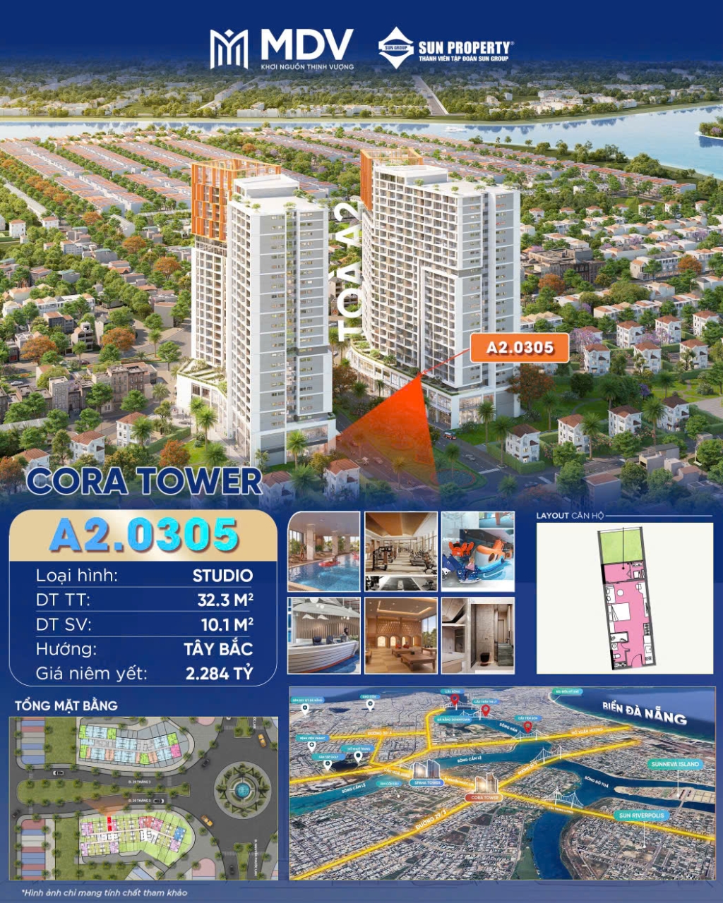 Căn hộ Studio Cora Tower Đà Nẵng 32m² giá 2.2 tỷ - Sân vườn riêng lý tưởng!