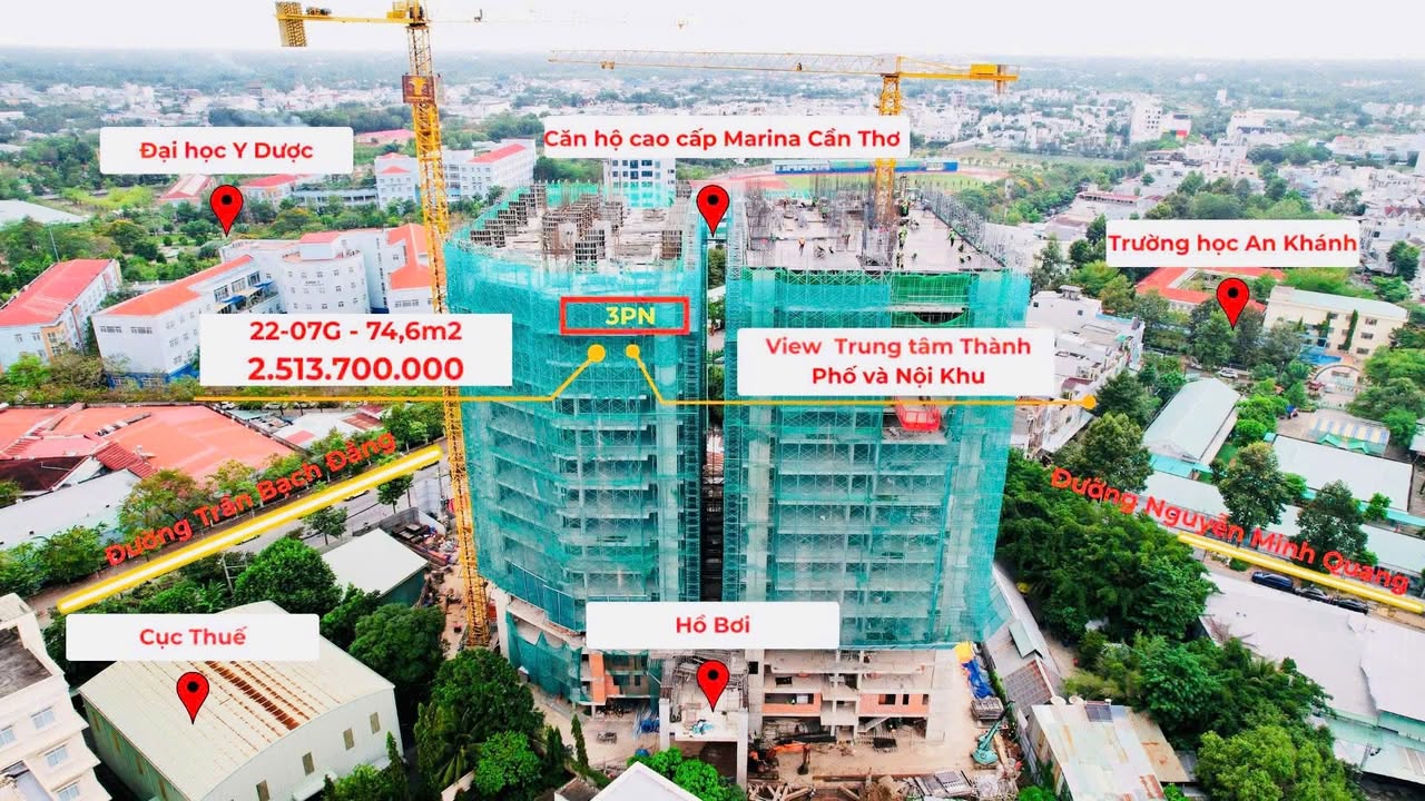 Căn hộ Marina Cần Thơ 74.6m² giá 2.513 tỷ - View thành phố đẹp, đầu tư sinh lời!