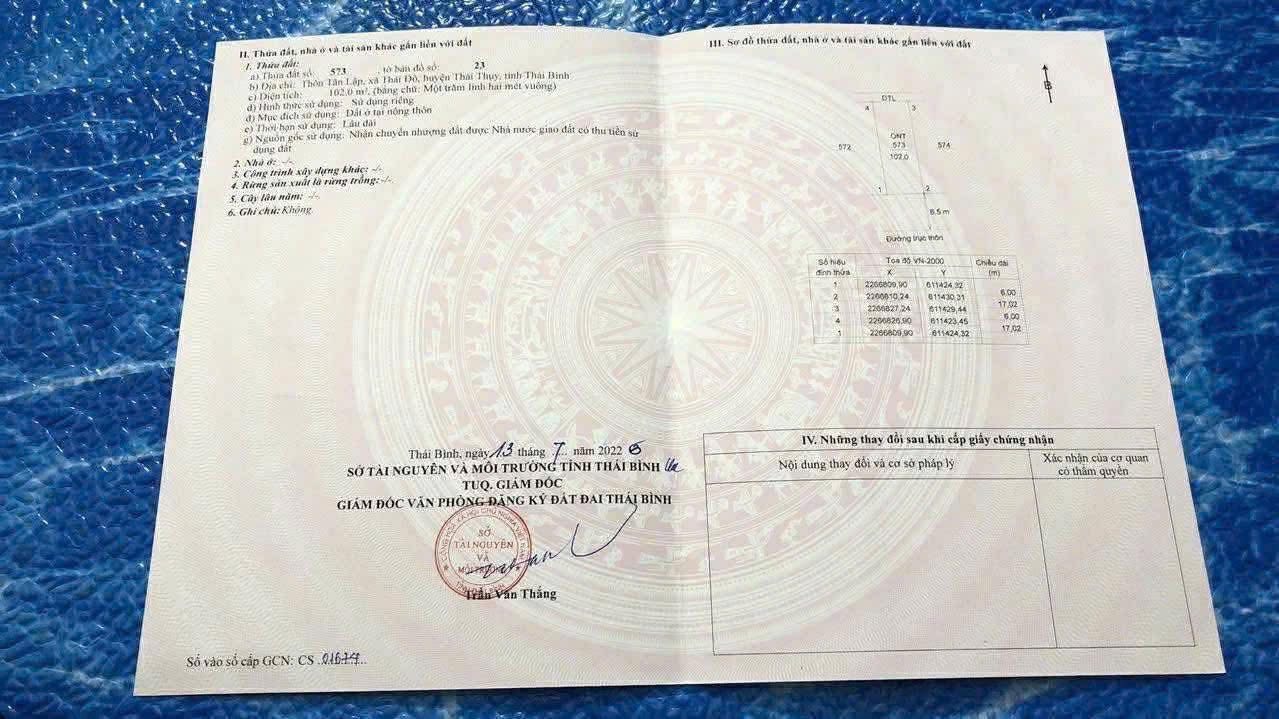 Đất nền Thái Đô - Thái Thụy 102m² giá 1.1 tỷ - Đầu tư sinh lời hấp dẫn!