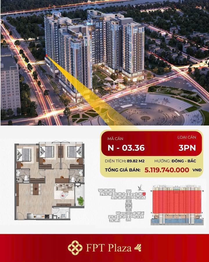 Căn hộ FPT Plaza 4 Đà Nẵng 89.82m² giá 5.12 tỷ - Căn góc view sông biển tuyệt đẹp!