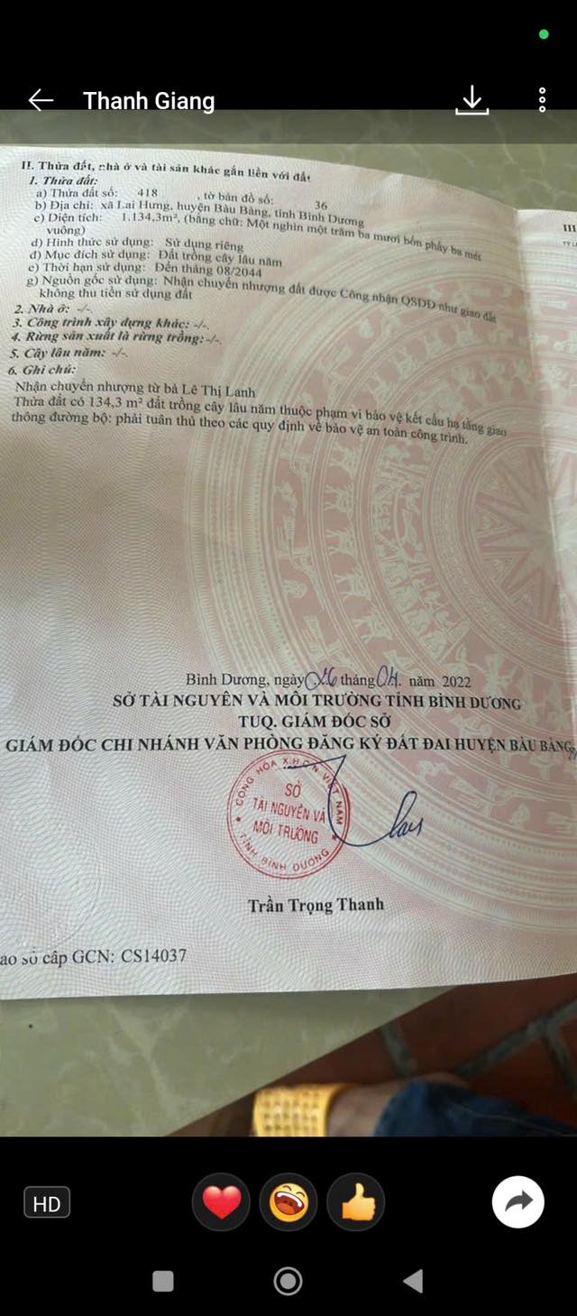 Đất nền xã Lai Hưng 1134m² giá thỏa thuận - 2 mặt tiền đẹp