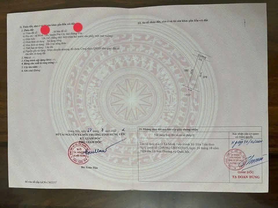 Đất thổ cư Minh Tiến Phù Cừ 126m² giá 800 triệu - Sổ đỏ chính chủ, đường ô tô vào tận nơi!