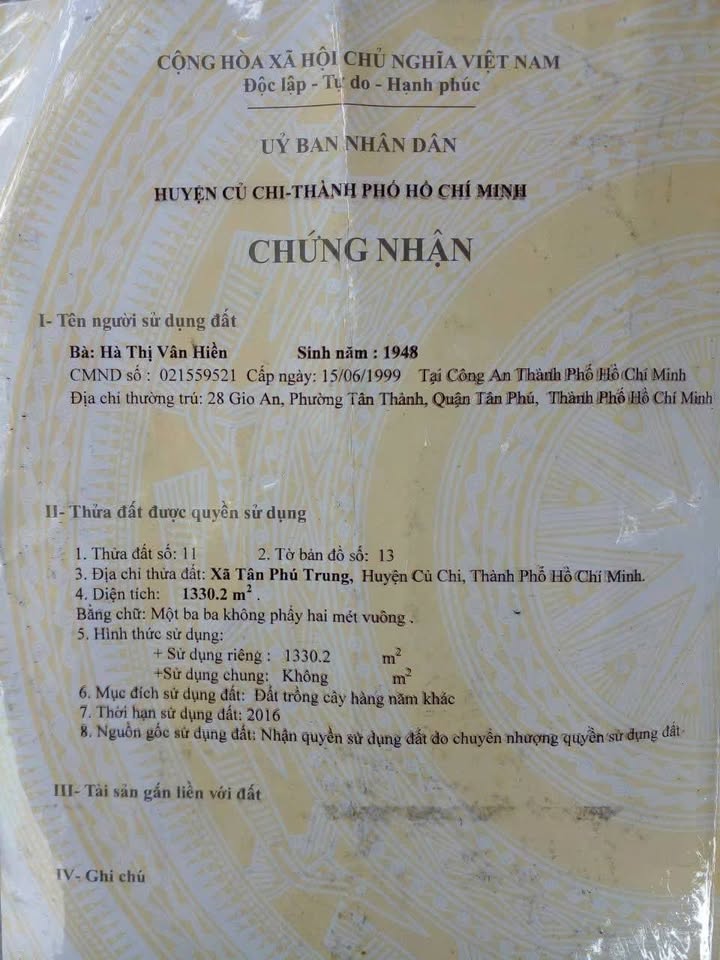 Đất nền 1330m² tại Ấp Phú Lợi, Củ Chi - Giá chỉ 13.3 tỷ, thuận tiện kinh doanh!