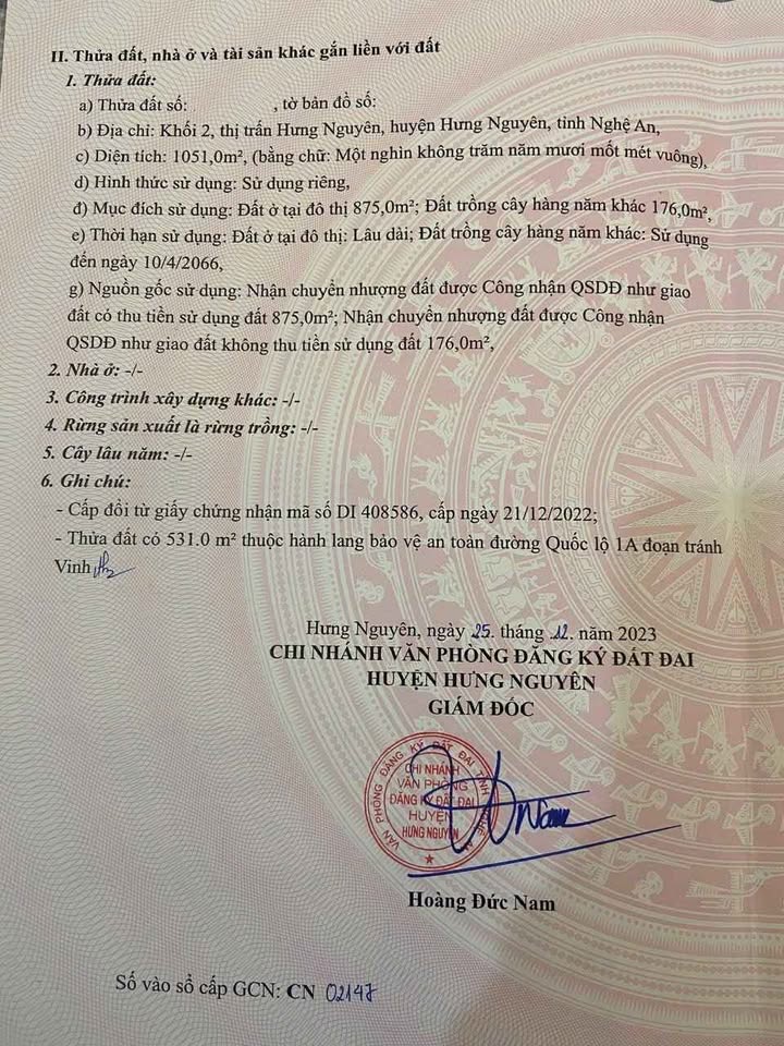 Bán nhà kho, xưởng mặt tiền Quốc lộ 1A, Hưng Nguyên, 1051m² - Đầu tư sinh lời ngay!