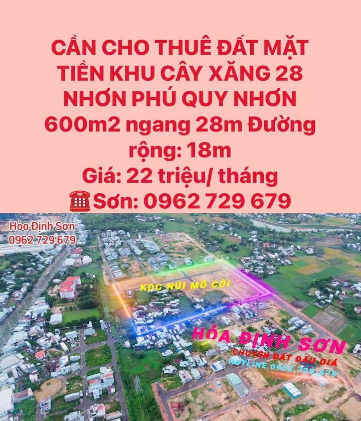 Đất mặt tiền khu cây xăng 28 Nhơn Phú Quy Nhơn 600m² giá 22 triệu - Đầu tư sinh lời ngay!