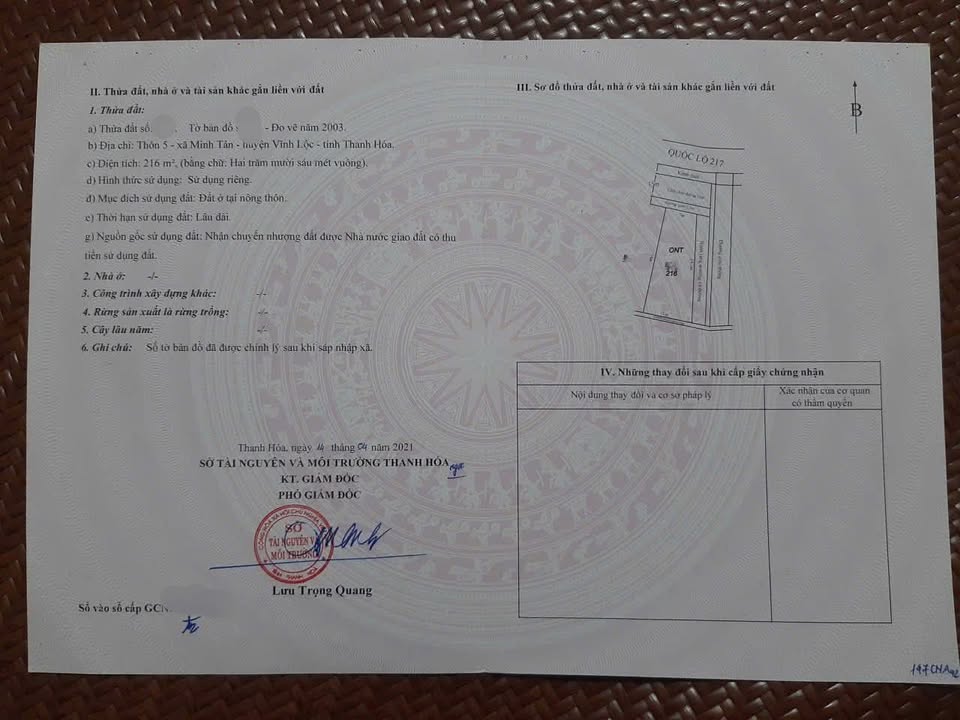 Đất nền Quốc lộ 217, xã Minh Tân, 216m² - Tiềm năng kinh doanh tuyệt vời!