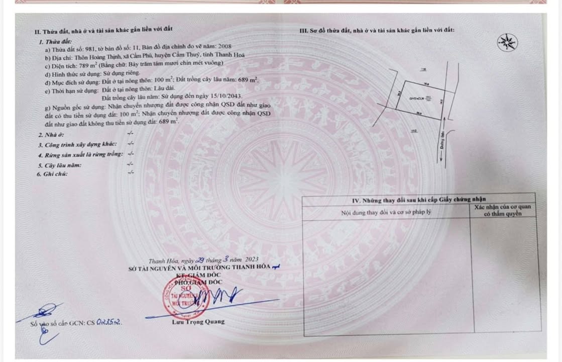 Đất nền đầu tư tại xã Cẩm Tân 798m² giá chỉ 500 triệu - Tiềm năng tăng giá cao!