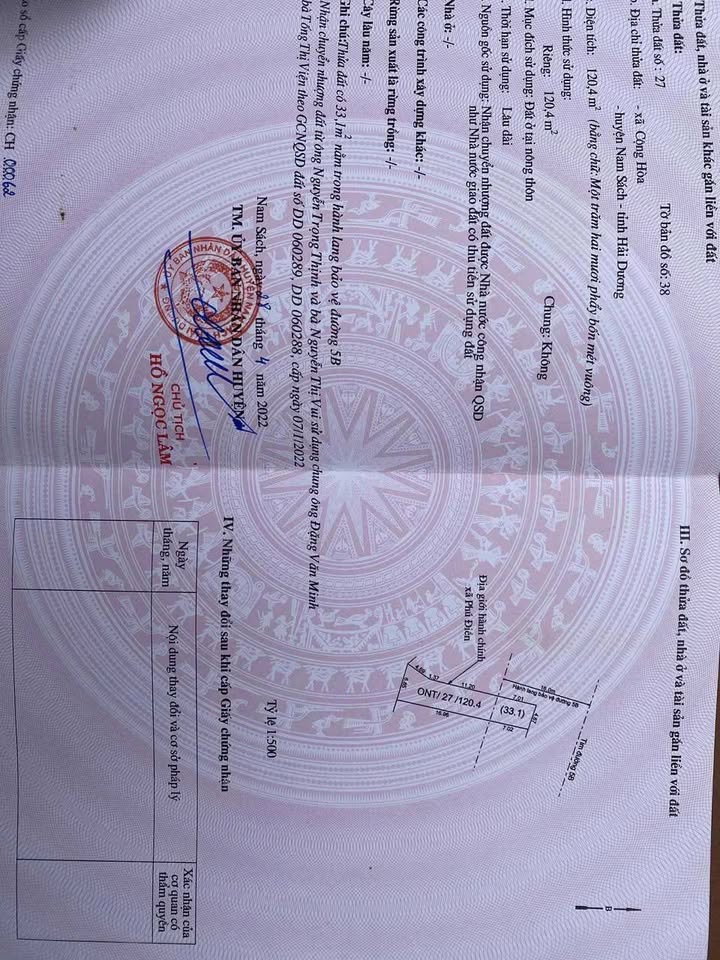 Đất mặt đường Quốc Lộ 5B, Xã Cộng Hòa, 120m² giá 2 tỷ - Cơ hội đầu tư hiếm có!