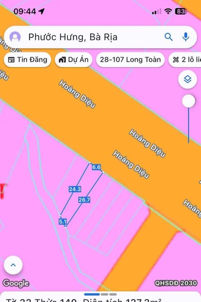 Lô đất mặt tiền đường Hoàng Diệu, Bà Rịa 134m² giá 3.79 tỷ - Đầu tư sinh lời ngay!