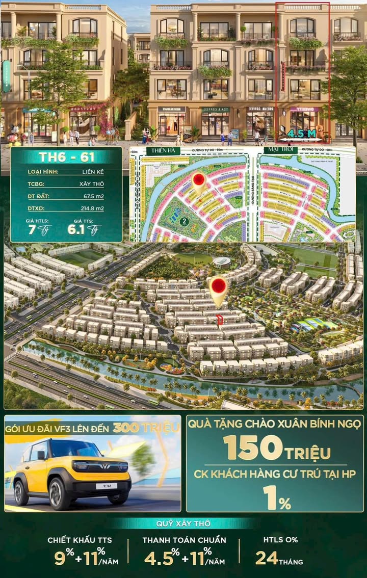 Townhouse TH6-61, Sáng Tạo, Hưng Yên 67.5m² giá 6.1 tỷ - Tiện ích sống hoàn hảo!