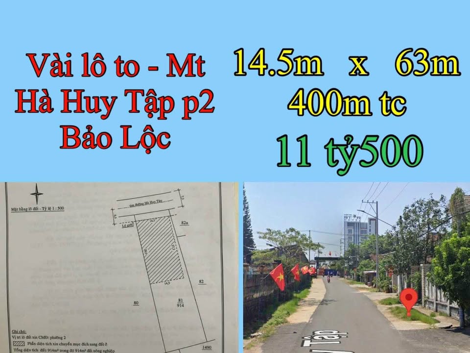 Đất mặt tiền đường Hà Huy Tập, Bảo Lộc 913m² giá 11.5 tỷ - Thích hợp xây khách sạn